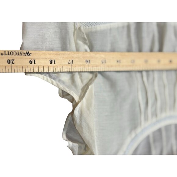 NEW LOFT Womens M Blouse Silk White Lace Trim Embroidered Flutter Sleeve Top - Picture 8 of 10